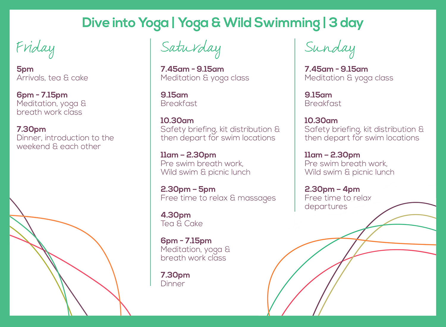 3 day retreat itinerary